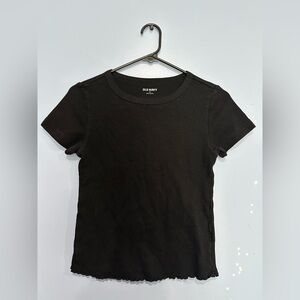 Old Navy Black Textured Tee Lettuce Hem